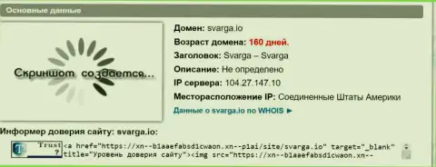 Возраст доменного имени ФОРЕКС конторы Svarga IO, согласно информации, полученной на интернет-сервисе довериевсети рф
