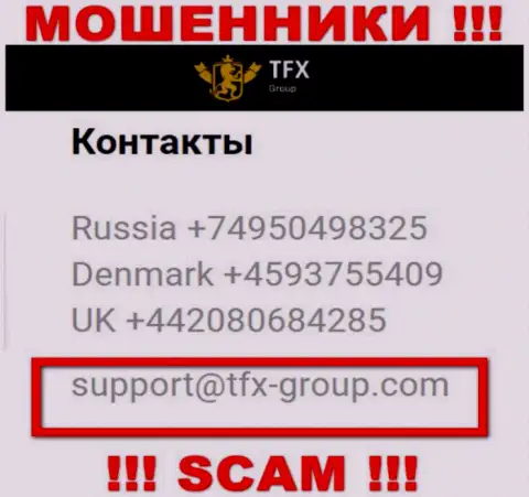 В разделе контактных данных, на официальном веб-портале интернет ворюг TFX Group, был найден представленный электронный адрес