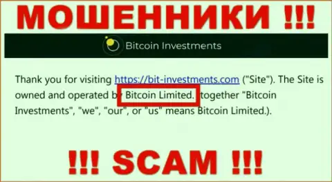 Юр лицо Bitcoin Investments - это Bitcoin Limited, такую информацию представили махинаторы на своем веб-сервисе