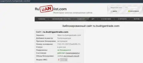 Сайт Будриган Трейд на территории России был заблокирован Генеральной прокуратурой
