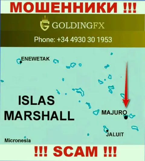С мошенником Golding FX опасно иметь дела, ведь они зарегистрированы в офшоре: Majuro, Marshall Islands