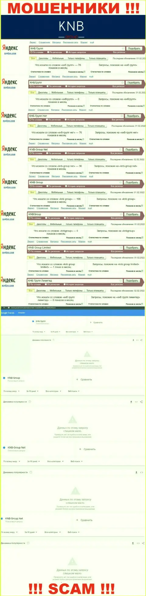 Скрин результата онлайн-запросов по противозаконно действующей компании KNB Group