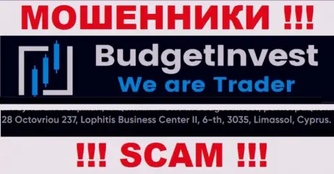 Не работайте с компанией BudgetInvest - указанные internet аферисты спрятались в оффшорной зоне по адресу 8 Octovriou 237, Lophitis Business Center II, 6-th, 3035, Limassol, Cyprus