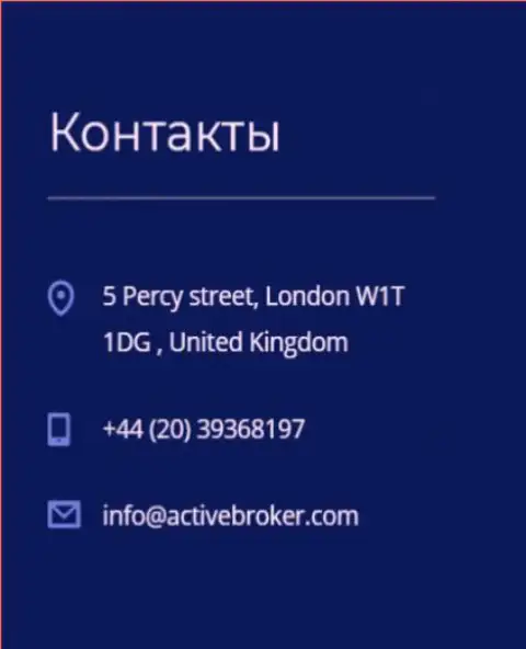 Адрес центрального офиса дилера Active Broker, показанный на официальном сайте этого ФОРЕКС дилингового центра