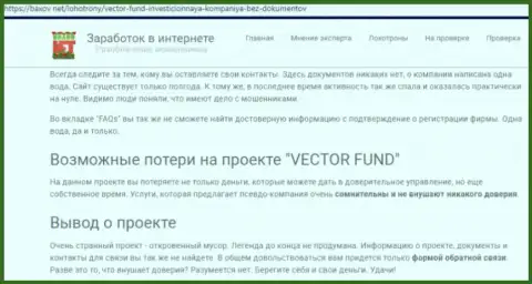 Vector Fund - это денежная пирамида, связавшись с которой Вы лишитесь вложенных денег (отзыв)